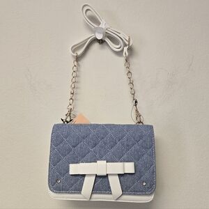 Rabbit Bow Faux Leather Quilted Shoulder crossbody Bag White Blue